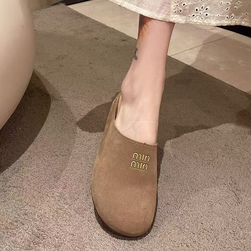 New baotou half drag retro outer slippers women's summer versatile casual shoes one pedal flat lazy shoes