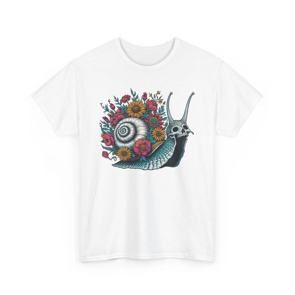 HOT SALE Artistic Grotesque Horror Snail Skull Tshirt Floral Halloween Pattern Tshirt Soft Roundneck Tee Streetwear Style