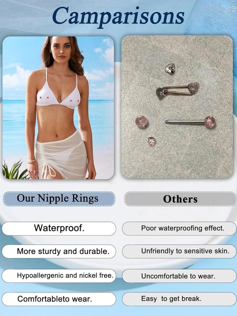 Bobisty 6 Pairs 14G Nipple Rings Set for Women 316L Stainless Steel Heart Butterfly Moon CZ Flower Nipple Rings Piercing Jewelry