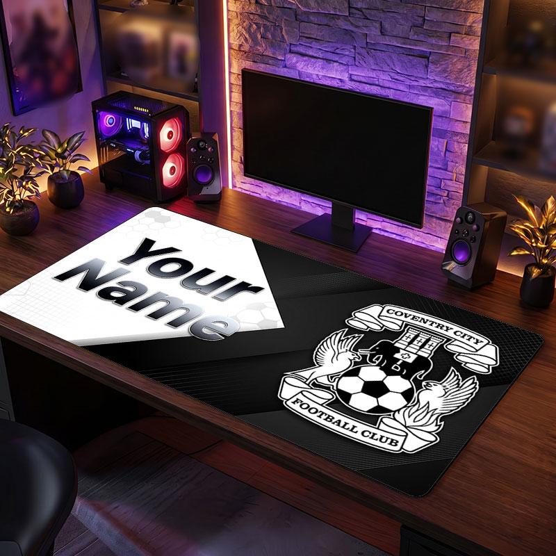 Coventry City Custom Large Mouse Pad, Personalized Name Text Print, Football Logo Non‑Slip Desk Mat Gaming Gift