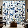 2pc Artistic Blue Butterfly Print Curtains   Polyester Fabric   Machine Washable   Suitable for Bedroom and Living Room Decoration