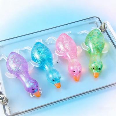 Yousheng 2/3/6Pcs Mini Glitter Duck Squeeze Toy Transparent Lying Duck Anxiety Relief Sensory Toy Slow Rising Stress Ball Animal Shape Toy
