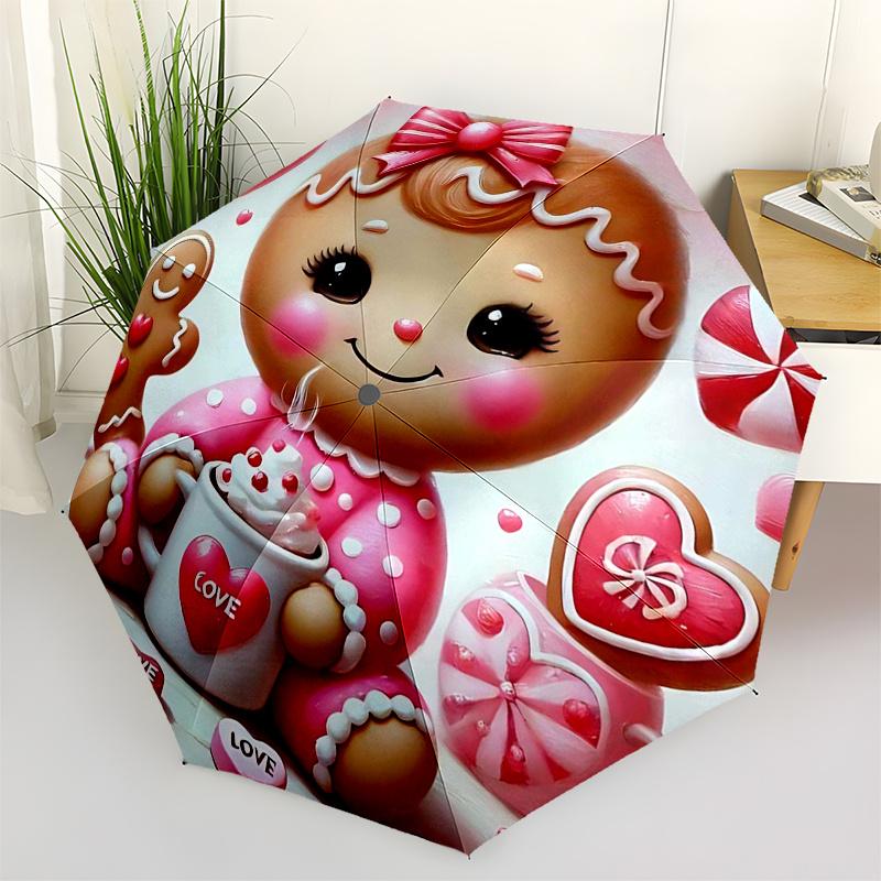 

Gingerbread Man Themed Travel Umbrella-8 Ribs Automatic Opening and Closing, Portable Folding Design, Compact and Stylish Umbrella Suitable