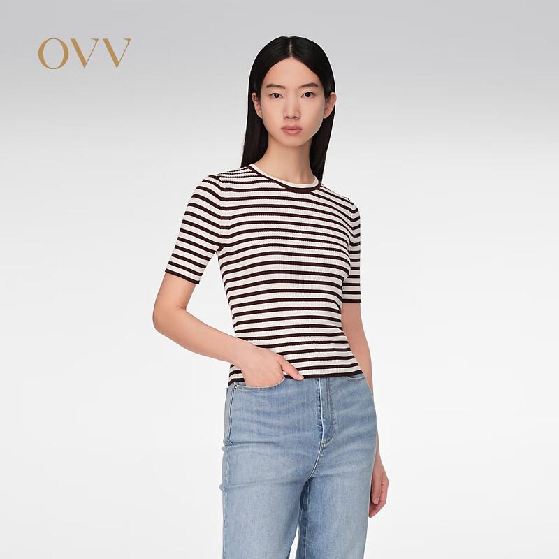 OVV Women s Silk-Cotton Blend Striped Round Neck Knit Top M