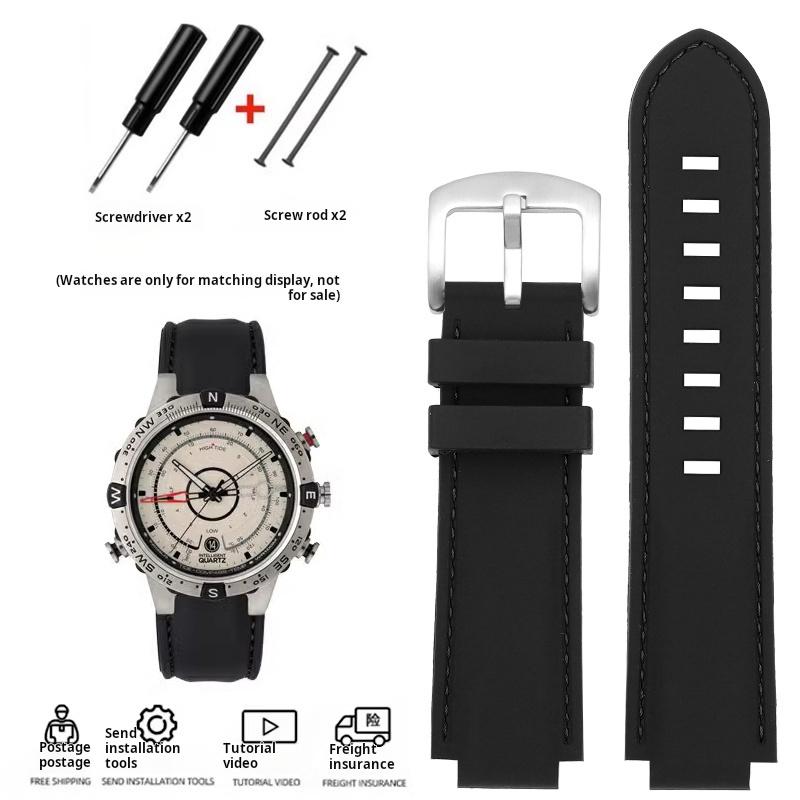 24*16mm Convex Men Silicone Watch Strap for TIMEX Tidal T2N721 T2N720 TW2T76500 2T76300 Blue Sports Waterproof Rubber Watchband