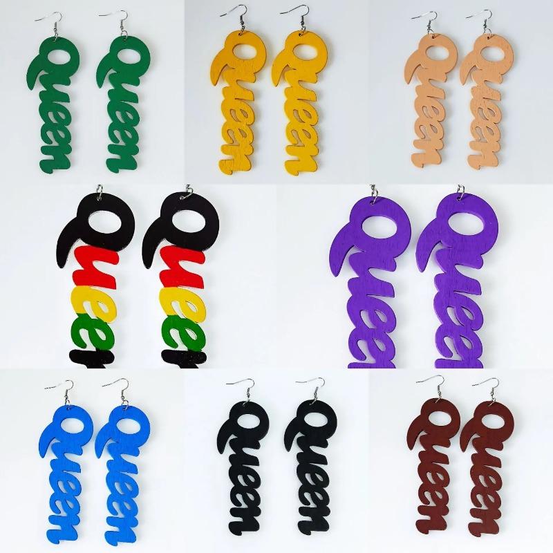 Letter-patterned Wooden Earrings, Fashionable Earrings and Earrings