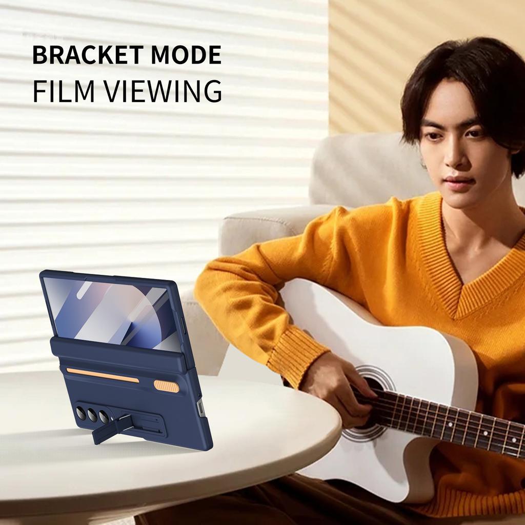 For Samsung Galaxy Z Fold4 5G Kickstand Phone Case with Tempered Glass Screen Protector and Stylus Pen