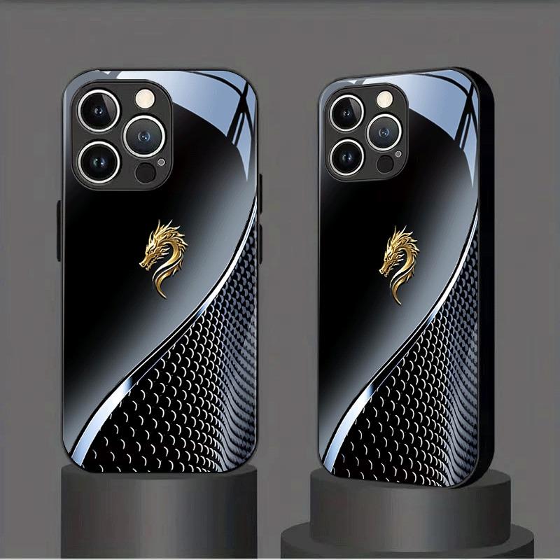 Black Silver Gold Dragon Head Pattern Tempered Glass Black Phone Case For Samsung Galaxy S25 S24 S23 Ultra Plus FE Cover