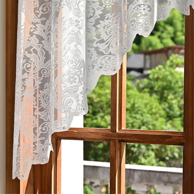 Embroidered Lace Window Curtains Breathable White Fabric for Bedroom Living Room Kitchen Decoration