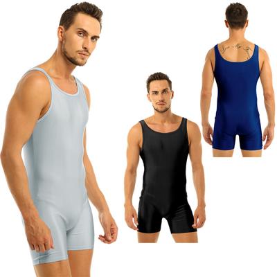 Mens U Neck Sleeveless Wrestling Singlet Gymnastics Fitness Leotard Bodysuit Swimsuit