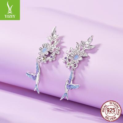 Lila Blume Vogel Ohrstecker Damen S925 Sterlingsilber Tide Super Fee Nische Exquisite Leichter Luxus Ohrringe Damen