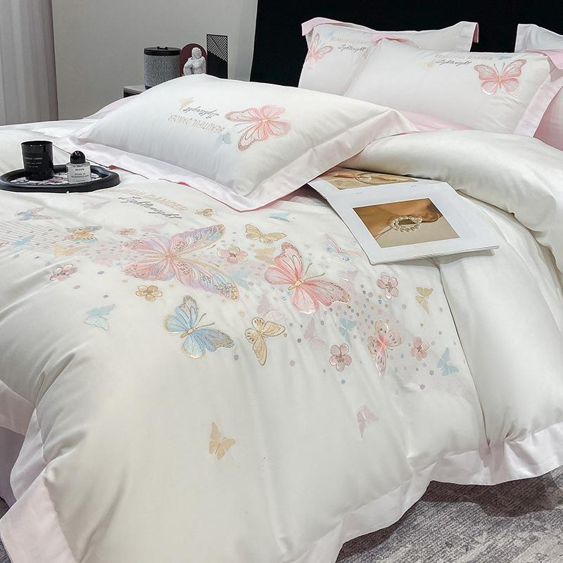100 Pure Cotton 4pcs Set Class A Maternal and Infant Grade Long-staple Cotton Embroidered Quilt Cover Cotton Bed Sheet Mattress Household Bedding
