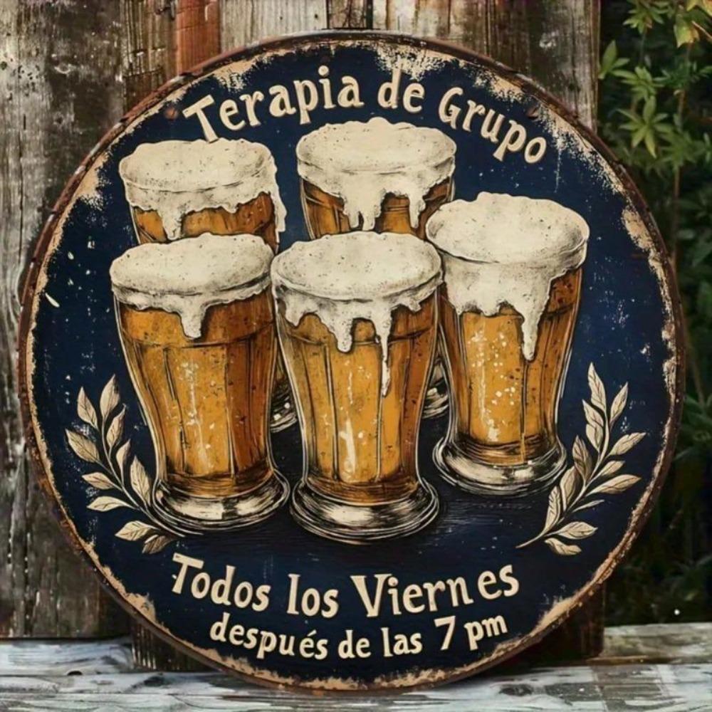 Arte de Parede Metálica de Cerveja Espanhola Vintage 8 Polegadas Placa de Lata Rústica Decoração de Bar