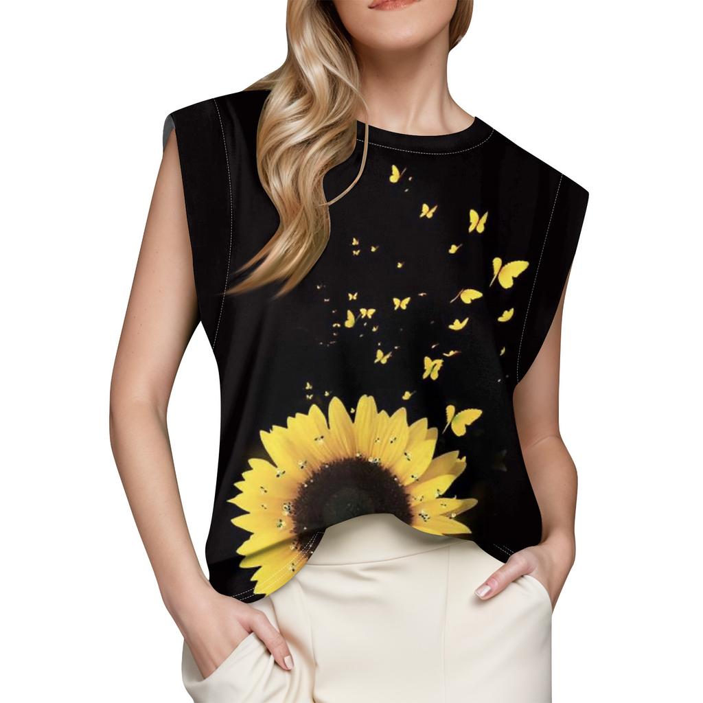 Women's Cap Sleeve Top Summer Printed Tank Top Basic T-Shirt Casual Loose