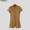 INCERUN Men Short Sleeve Front Zipper Semi-Sheer Jumpsuits Pajamas Sleepwear