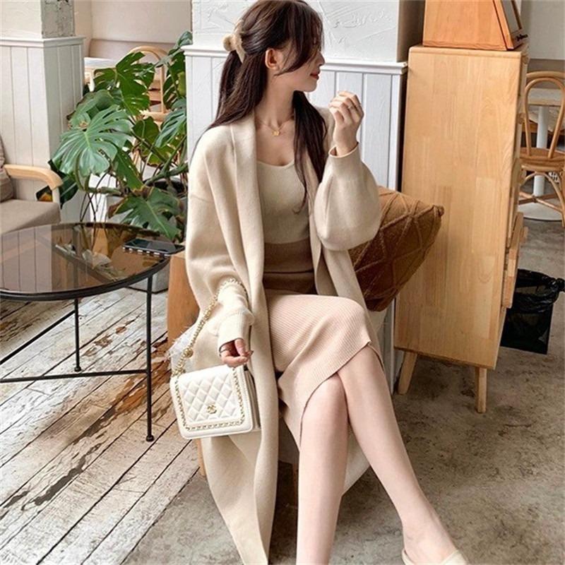 Autumn and Winter Coat Knitted Cardigan Autumn Outer with Gentle Lazy Wind Sweater Loose Medium and Long Coat Women