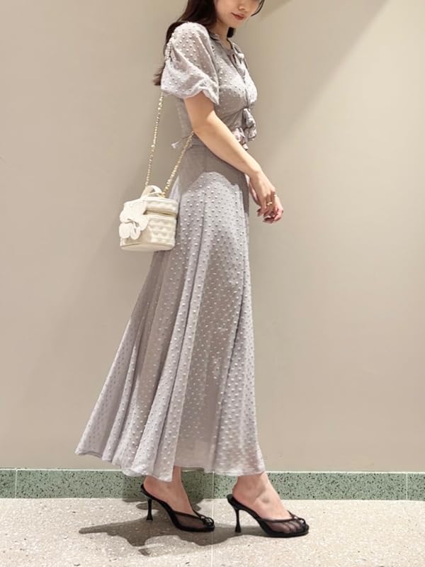 Snidel Jacquard Puff Cropped Blouse SWFB252007 GRY Women's