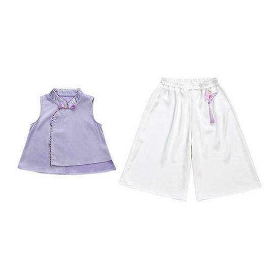 2026 Girls' Chinese Style Fairy Summer Two-Piece Set with Frog Button