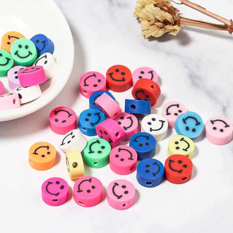 50 pcs Polymer Clay Animal & Fruit Style Mixed Color Flat Round Beads for DIY Bracelet Jewelry