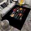 Colorful Guitar Pattern Carpet for Music Lovers, Black Background Design Suitable for Use As an Anti-slip for Living Room Bedroom Sofas