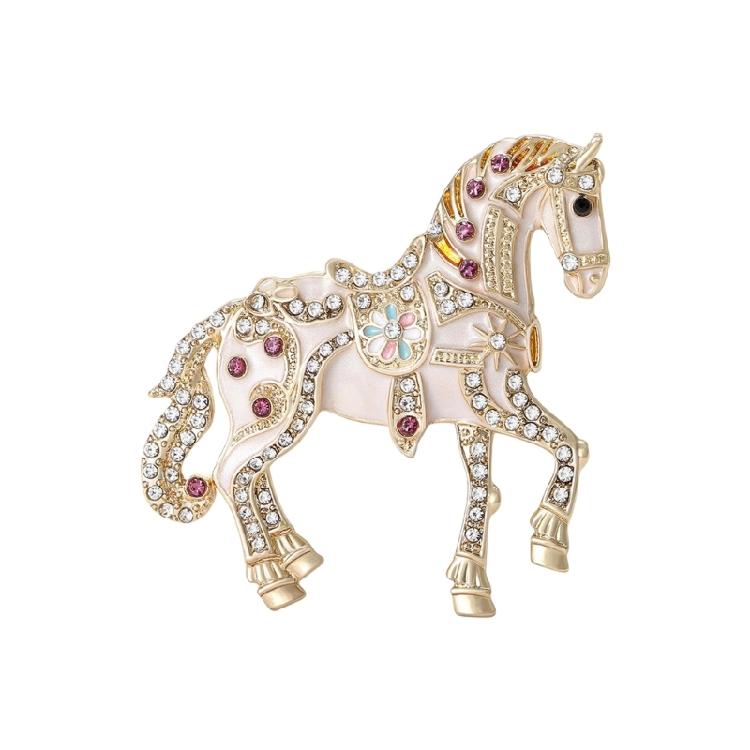 Delicate Cartoon Horse Brooch with Rhinestones Embellishments Enamel Animal Shaped Lapel Pin Accessory