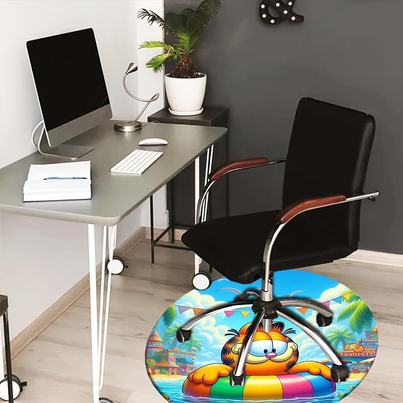 1pc Garfield at the beach with inflatable ring. Round carpet, Made of Polyester,Perfect for Decorating Office Chairs, Living Rooms fplt766 80cm by 80cm