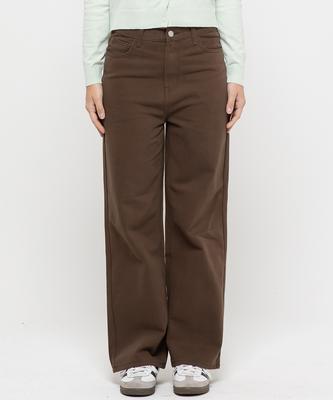 CHAMBROS Women'S Semi-Wide Washed Denim Pants [Cotton Brown]