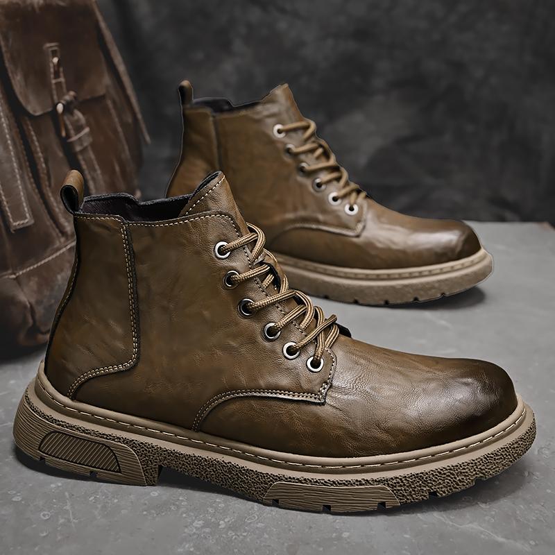 Classic Men's Work Boots for Autumn Winter Retro Brown High Top Shoes Men's Genuine Leather Business Shoes Casual Lace Up