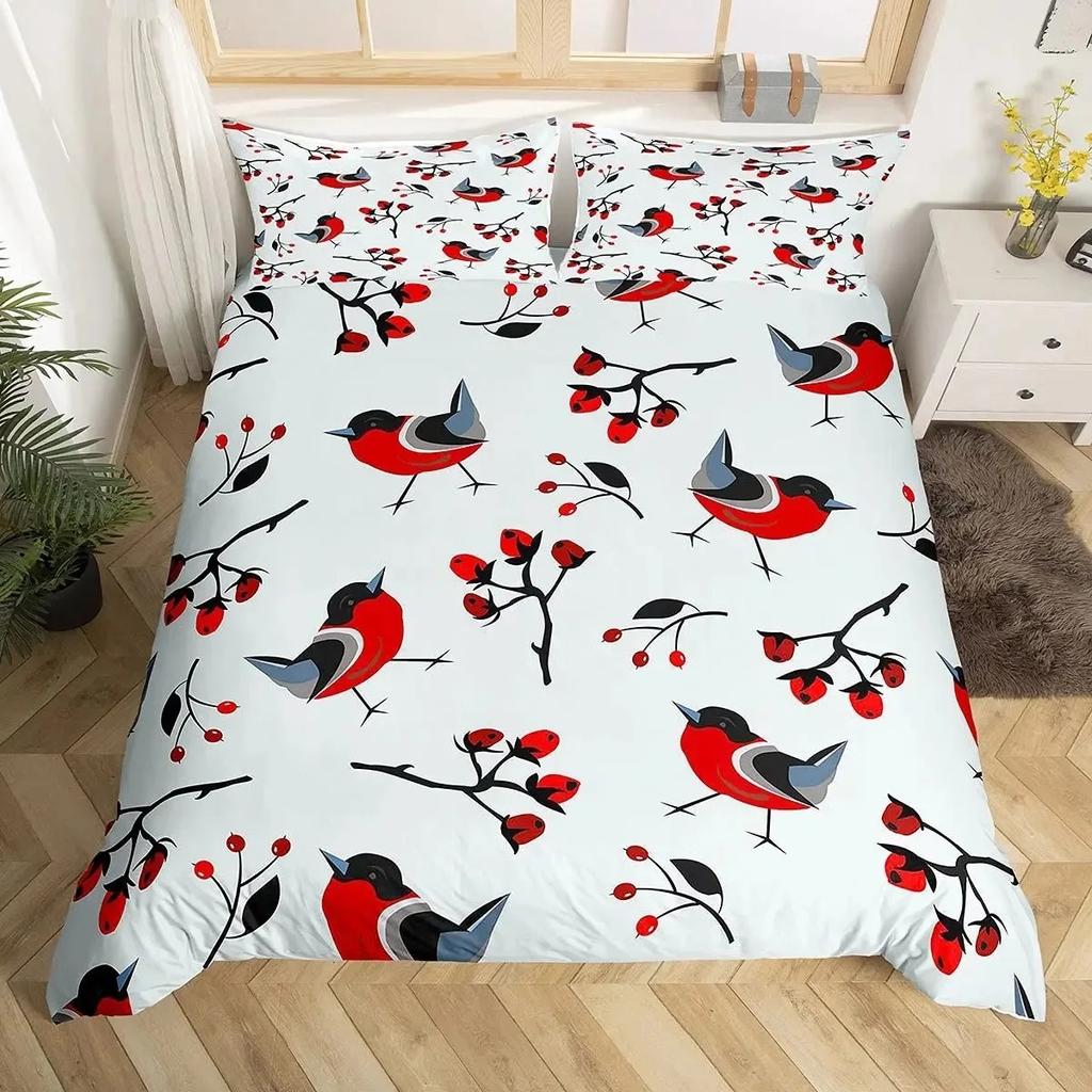Cartoon Birds Duvet Cover SetWatercolor Cute Music Animal Bedding Set Comforter CoverChildlike Style Quilt Cover Set Full Size