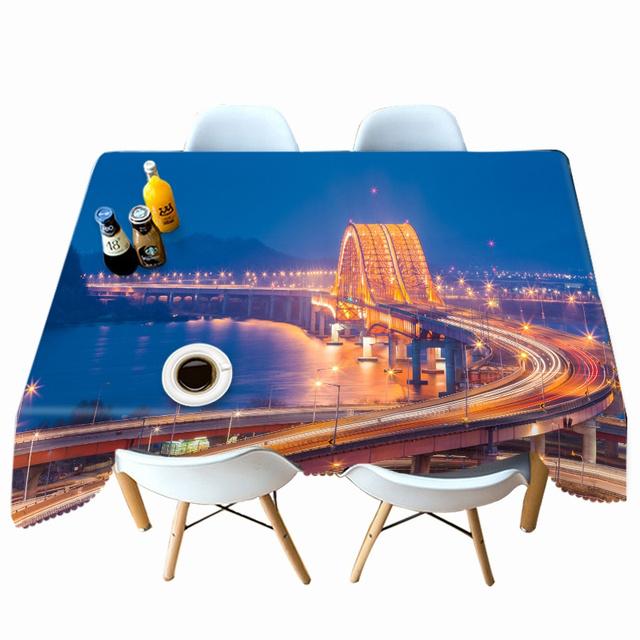 

Яркая ночная сцена городского моста узор скатерть утолщенный хлопок прямоугольный круглый стол скатерть для свадьбы пикник вечеринка 40 X 40CM