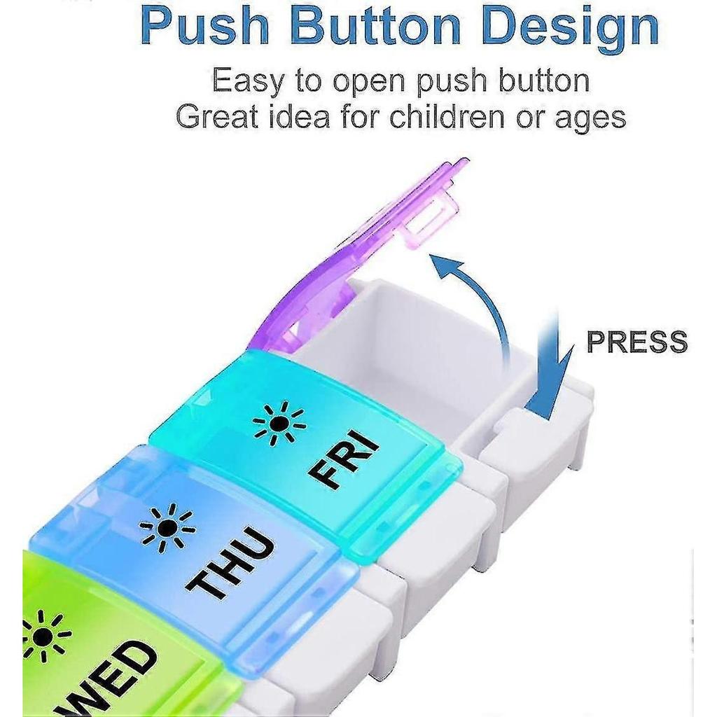 Large 7 Day Pill Organizer 2 Times A Day, Push Button Pill Box, Vitamin Pill