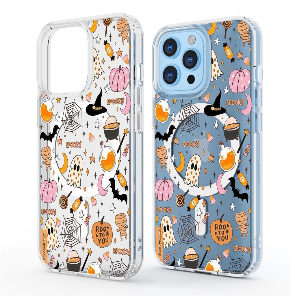 Halloween Carnival Magnetic Case for iPhone 15/16/17 Pro Max – Transparent Full Coverage
