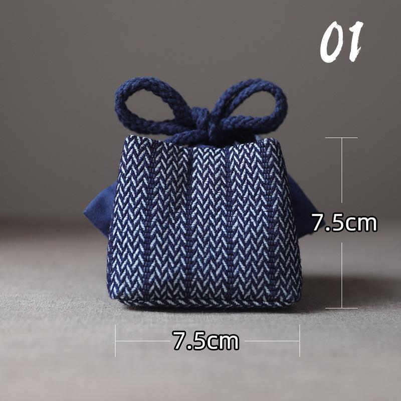 Large Denim Tea Set Carry Bag for Teapot with Four or Six Cups Portable Storage Organizer for Travel Outdoor Use No Cups