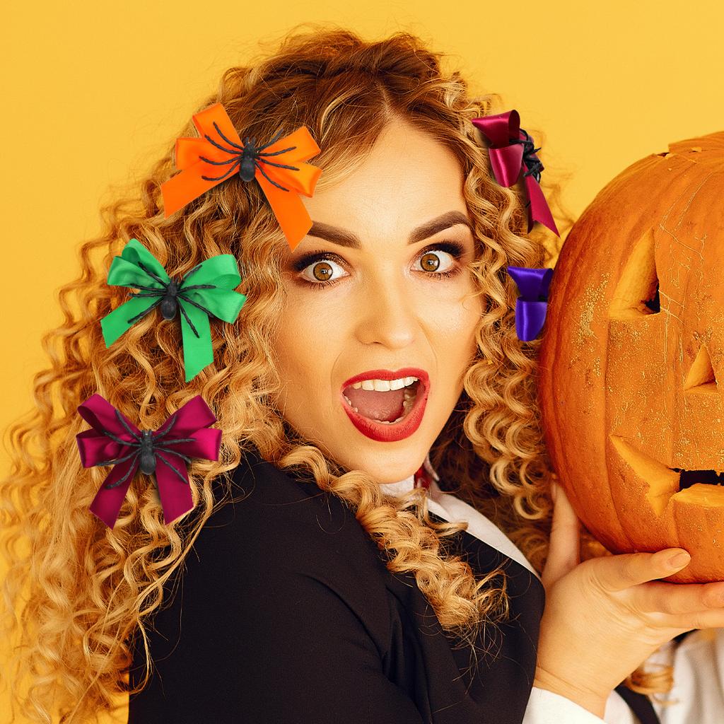 Cute Halloween Spider Hair Clip Bow Decorated Gothic Hairpin Funny Side Clip For Bangs Creepy Party Accessory Women Girls