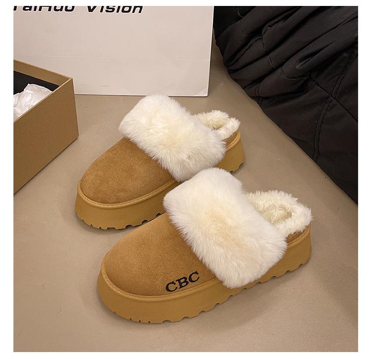 Baotou half-tray cotton slippers women's new winter velvet thickened home thick-soled snow boots