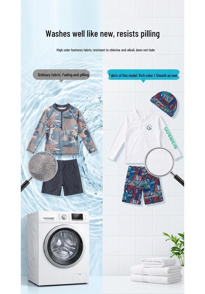 Boys' Long Sleeve Three-Piece Swim Set with Sun Protection