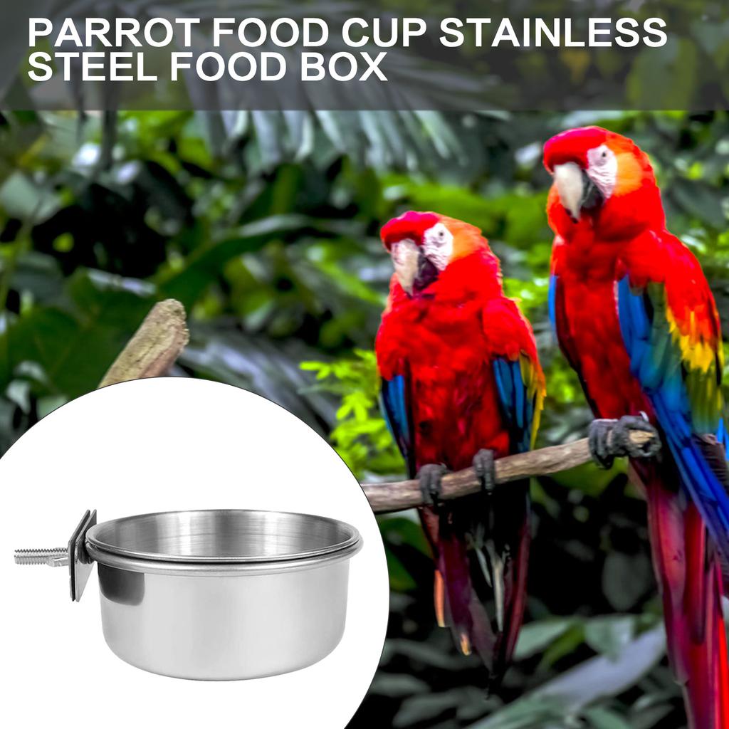 10/12/14cm Parrot Rabbit Hamster Pet Food Dish Stainless Steel Clamp-on Water Drinker Bird Feeder Feeding Bowl Hanging Bowl