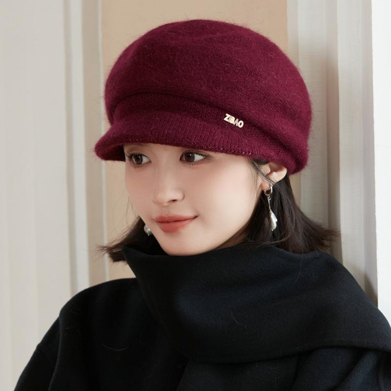 Rabbit Fur Blended Knitted Ear Protector Children Autumn and Winter Elegant Temperament Wool Cap Showing Face Small Windproof Cap