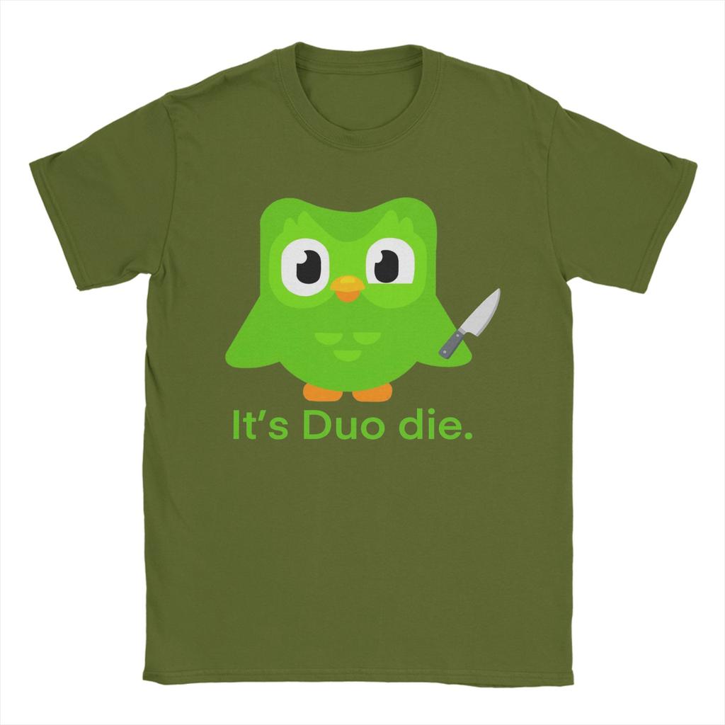 Funny Duolingo Meme (2) T-Shirt Men Vintage Cotton Tee Shirt O Neck Short Sleeve T Shirts Plus Size Clothes