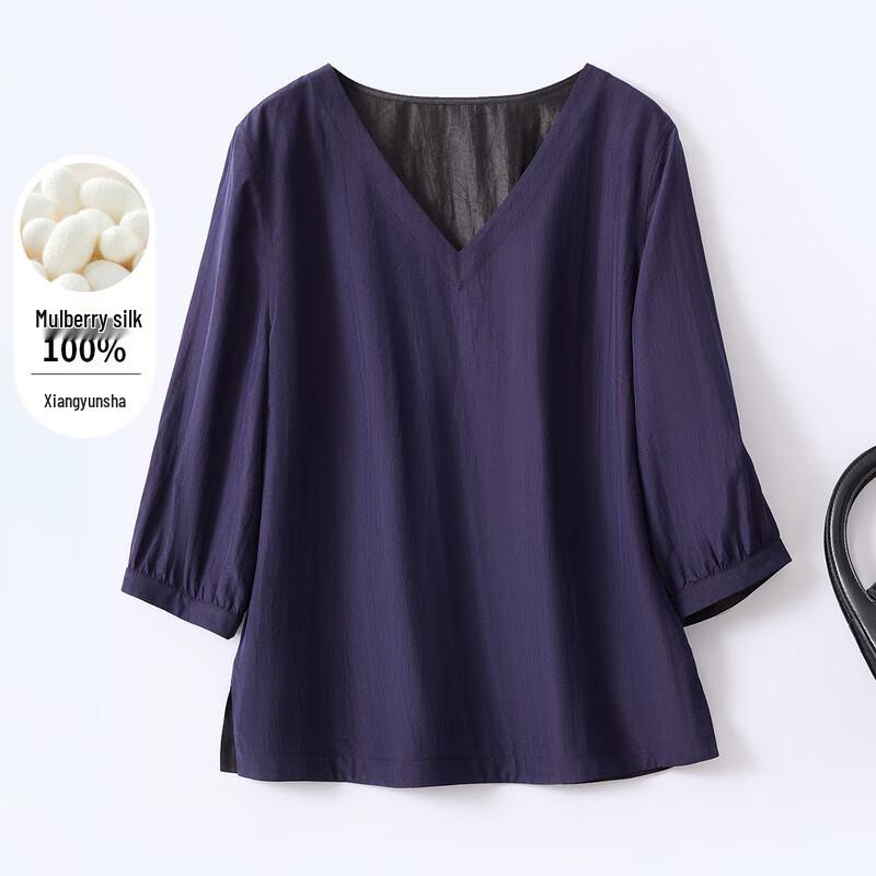 Jinjv Xiangyunsha Mulberry Silk V-Neck Mid-Sleeve Top XXXL