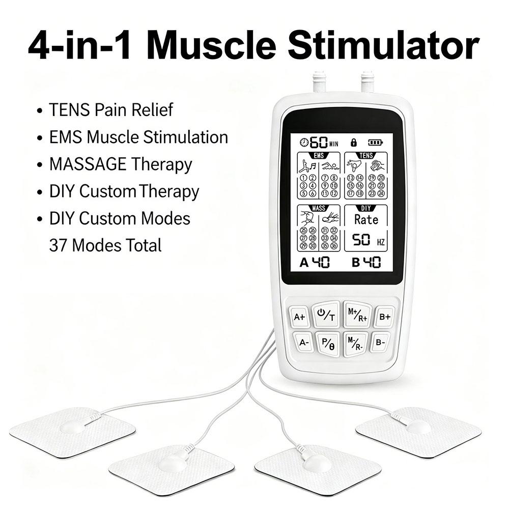 37-Mode TENS Unit EMS Muscle Stimulator , 40 Intensity, Rechargeable, 1-120Hz Frequency, Massager for Neck Back Massage Devices