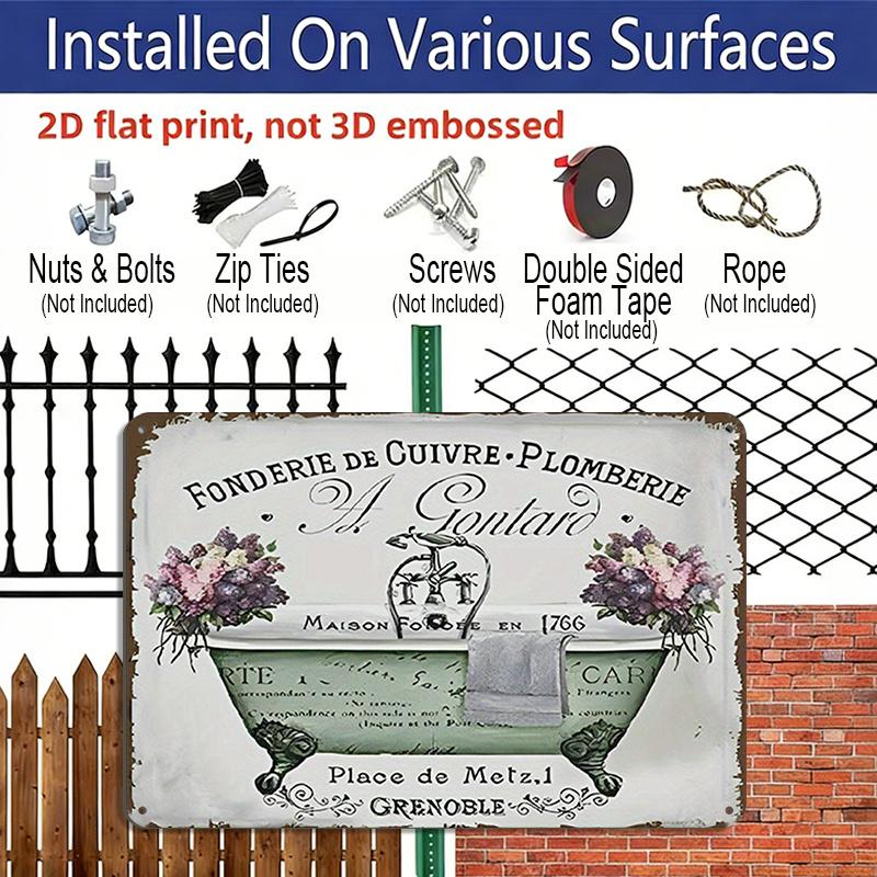 2D Flat Vintage French Bathroom Metal Wall Art - Shabby Chic Decor with Floral Design, Rustic Aluminium Sign for Home, Kitchen & Bathroom, 1765-1830