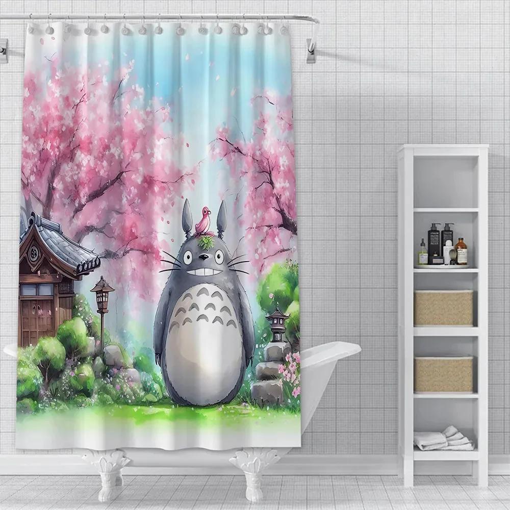 Jdj32Cute T-Totoros Shower Curtain Waterproof Polyester Fabric Paint Colorful Bath Curtains Home Bathroom Decor Curtain With3M