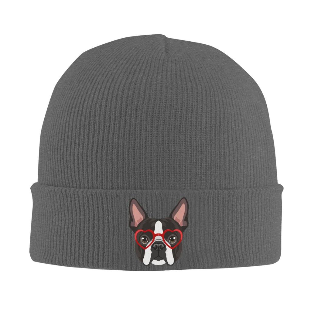 Boston Terrier Chien Hipster Lunettes Impression Bonnet Tricoté Chaud Hip Hop Chapeau Automne Hiver Extérieur Bonnets Chapeau pour Unisexe Unisexe Adulte