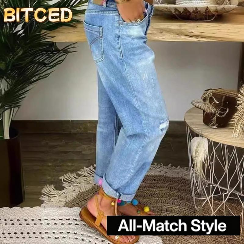 BITCED Women's Fashion Casual Solid Color Print Pants & Capris