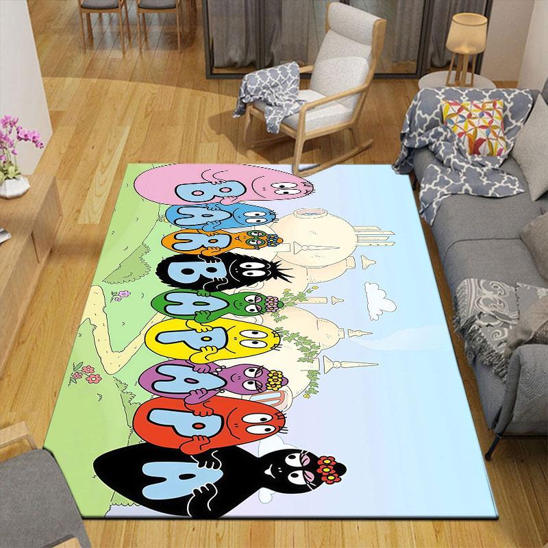 Barbapapa Flannel Printed Carpet, Home Sofa Decoration for Living Room & Bedroom, Non‑Slip Play Flannel Floor Mat for Game Room