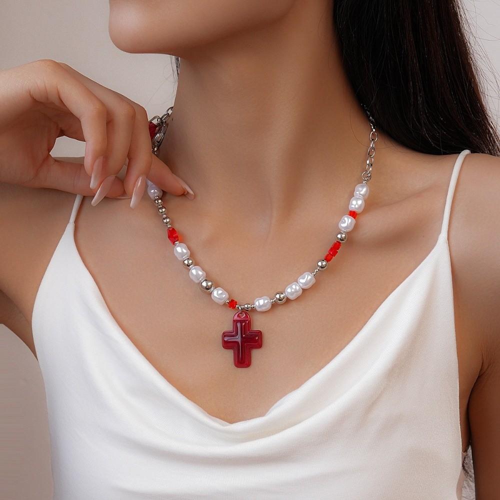 Jewelry Cross Necklace Rhinestone Cross Pendant Streetwear Cross Choker Chain Women Gifts