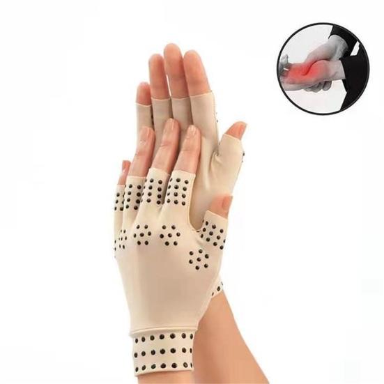 Compression Gloves 1 Pair Arthritis Half Finger Moisture Wicking Magnet Inlay Non-slip Effective Fitness Joint Pain Relief Stress Care Brace Hand for