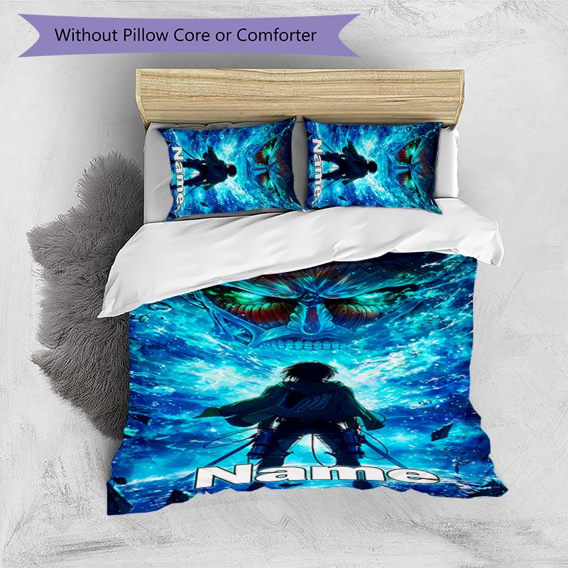 3pcs Custom Name Attack on Titan Bedding Set Duvet Cover Closure Includes 1 Duvet Cover & 2 Pillowcases for All Seasons Bedroom Decor