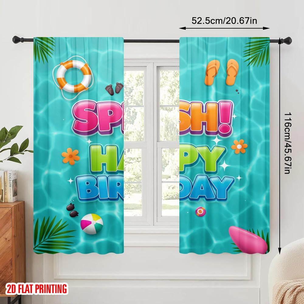 2pcs 2D Flat Printing Curtains Pool Party Happy Birthday Fabric Without Electricity 0 Use for Photo Booth Props